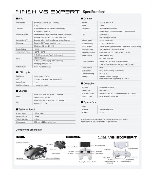 QYSEA Underwater Drone Camera Submarine FIFISH V6 EXPERT