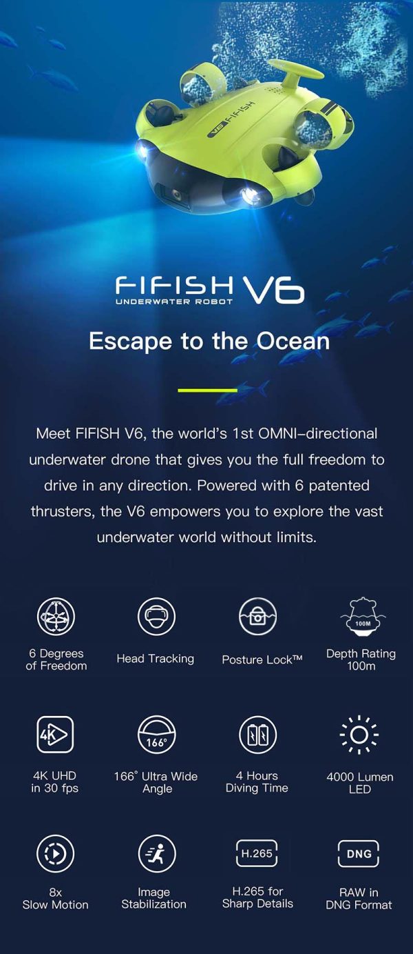 QYSEA Underwater Drone Camera Submarine FIFISH V6
